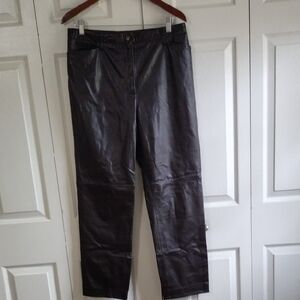 Ralph Lauren old Money  Black,100 Leather Pants Pockets Zip Front Size 12